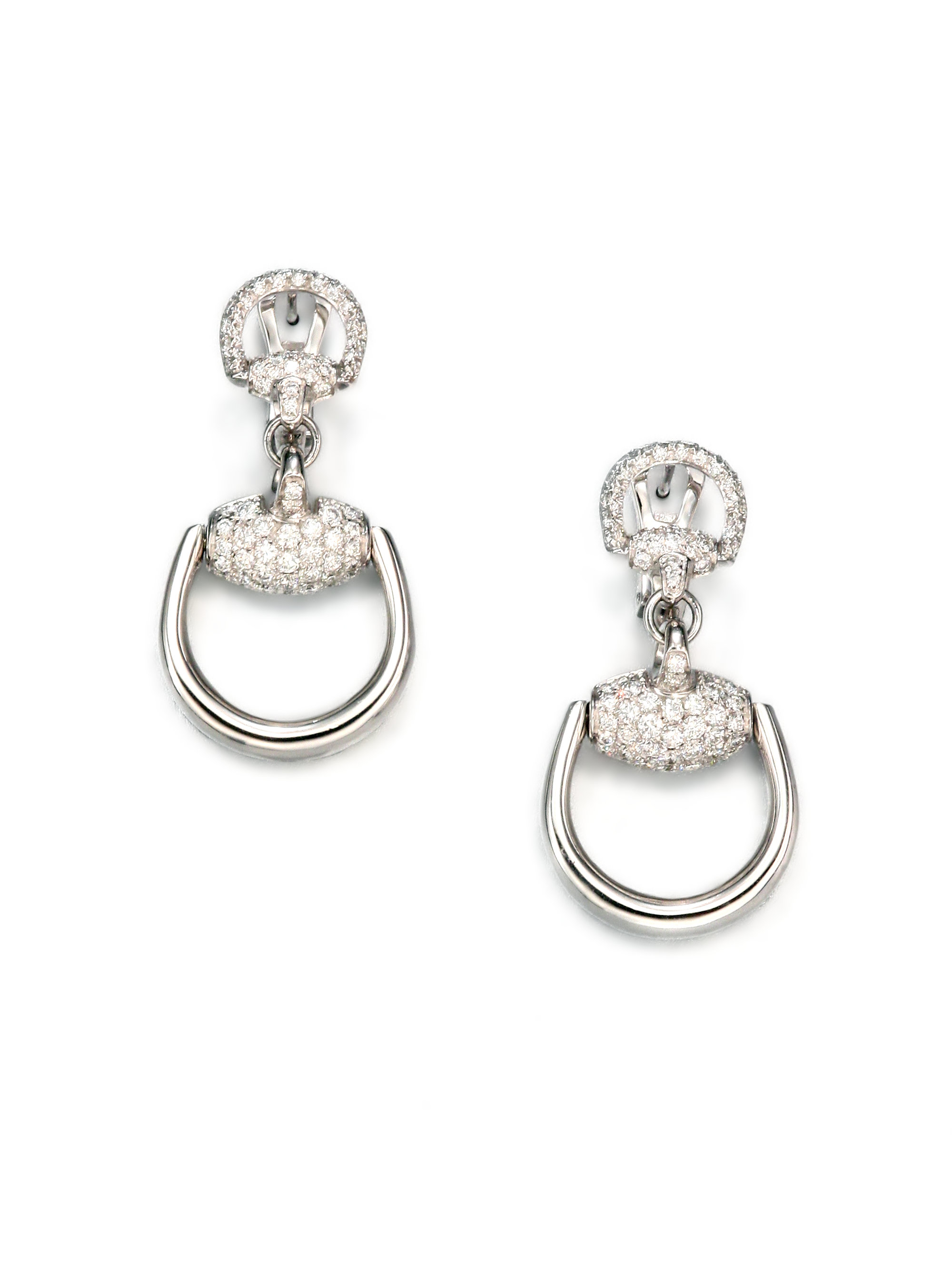 Gucci Horsebit Diamond & 18k White Gold Drop Earrings in Metallic Lyst